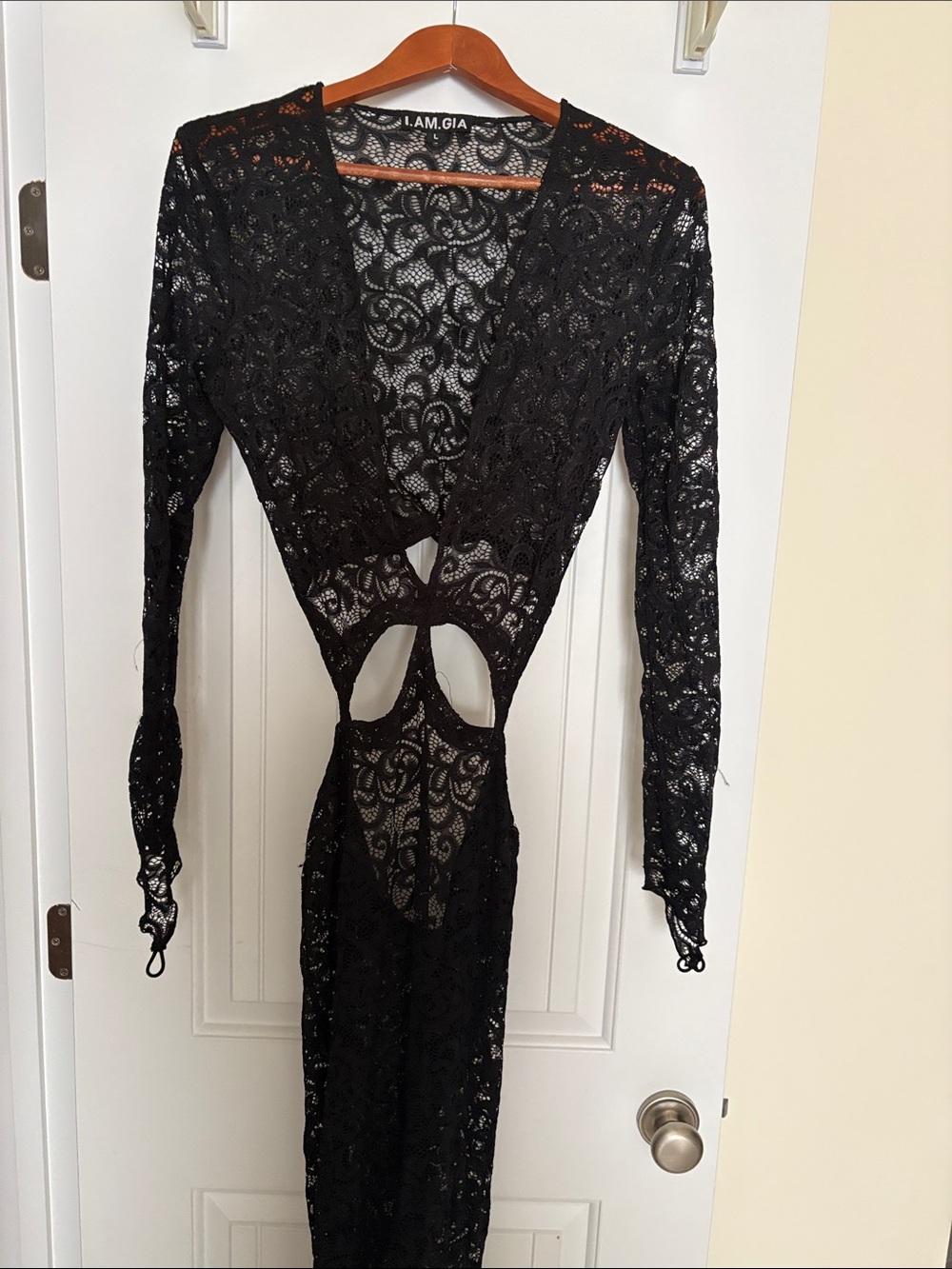 I.AM.GIA Black Lace Cutout Long Sleeve Maxi Dress
